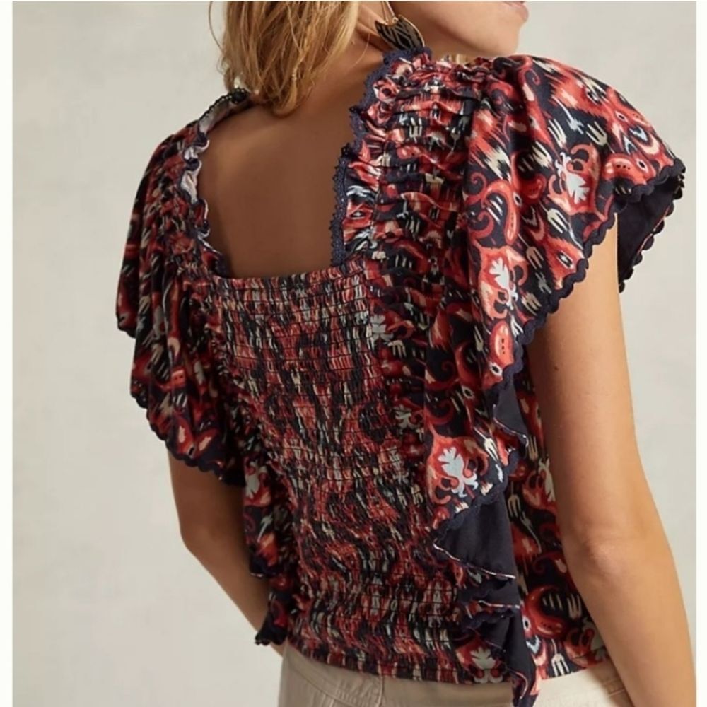 Anthropologie Let Me Be Smocked Crop Top Boho Retro 70's Size M - Picture 3 of 15